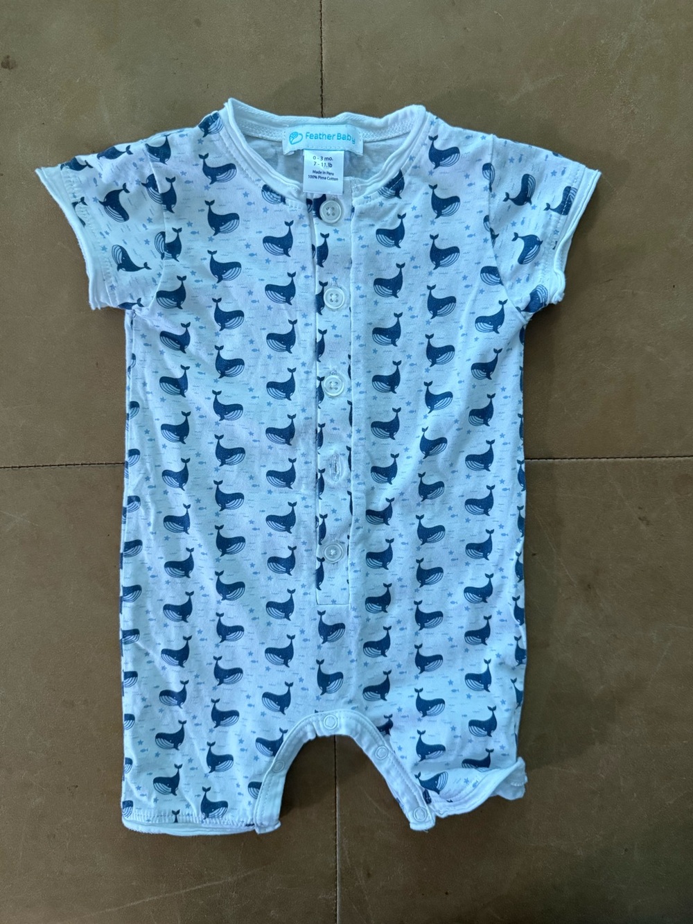 Feather Baby Pima Cotton Whale Romper 0-3M
